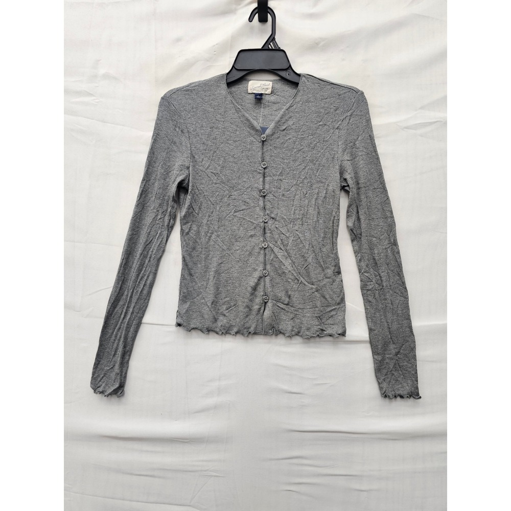 Universal Thread Womens Ribbed Lettuce Edge Cardigan Gray Rayon Size Small